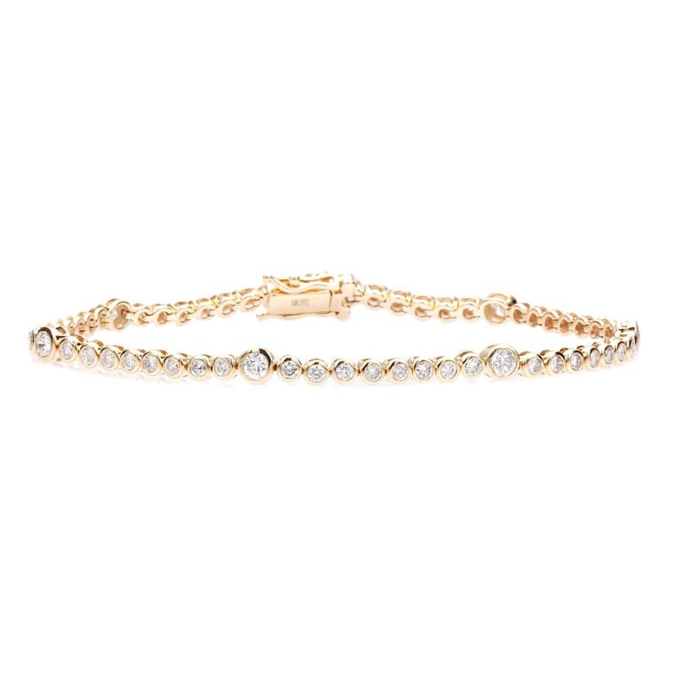 14K Yellow Gold Bezel Tennis Bracelet with 2.56ctw Round Diamonds 7″ Bracelets 3