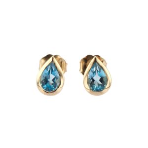 14K Yellow Gold Bezel Studs with 1.00ctw Pear Blue Topaz