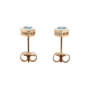 14K Yellow Gold Bezel Studs with 1.00ctw Pear Blue Topaz