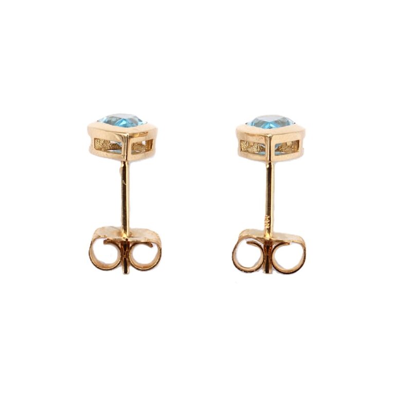 14K Yellow Gold Bezel Studs with 1.00ctw Pear Blue Topaz Earrings 4