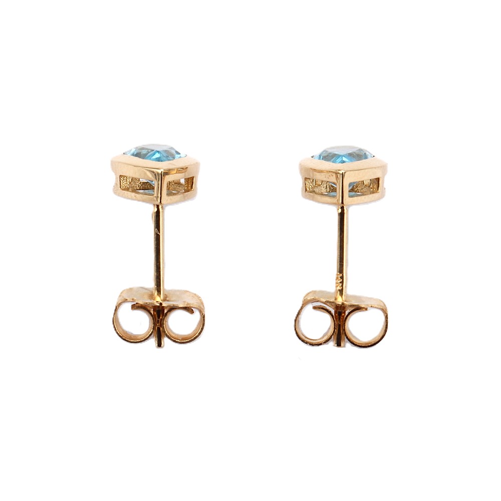 14K Yellow Gold Bezel Studs with 1.00ctw Pear Blue Topaz Earrings 2