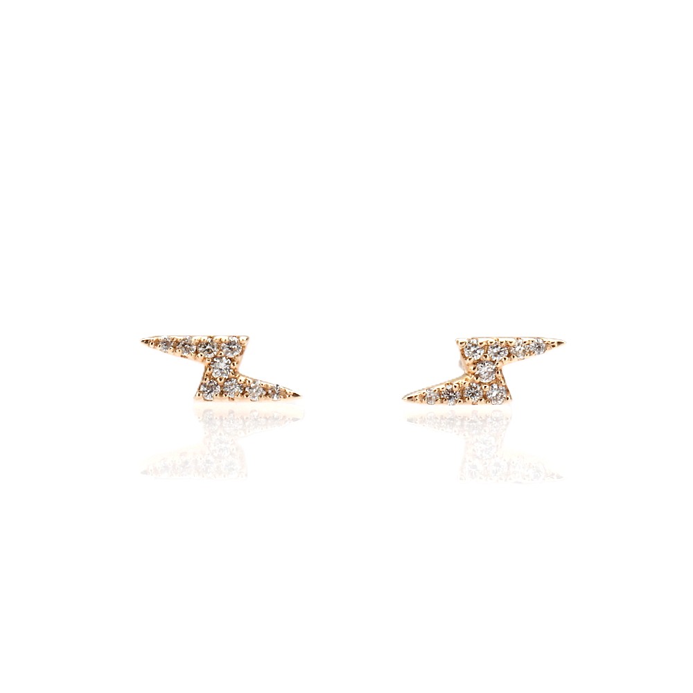 14K Yellow Gold Lightning Bolt Studs with .08ctw Diamonds Earrings