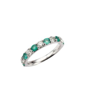 14K White Gold Anniversary Ring with .85ctw Green Emeralds & .65ctw Diamonds Size 6.5