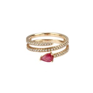 14K Yellow Gold Wrap Ring with .40ct Pear Ruby & .30ctw Diamonds Size 6.5