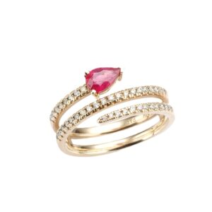 14K Yellow Gold Wrap Ring with .40ct Pear Ruby & .30ctw Diamonds Size 6.5