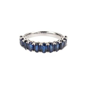 14K White Gold Ring with 3.25ctw Oval Blue Sapphires Size 6.5