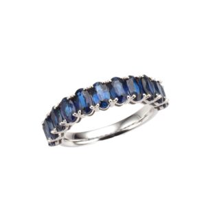 14K White Gold Ring with 3.25ctw Oval Blue Sapphires Size 6.5