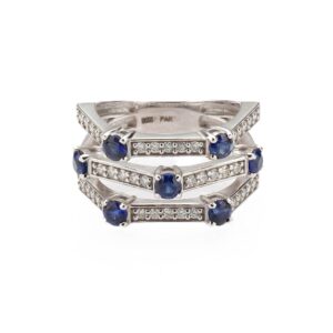 14K White Gold Ring with 1.40ctw Blue Sapphires & .65ctw Diamonds Size 6.5