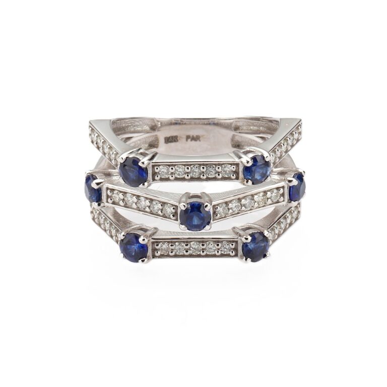 14K White Gold Ring with 1.40ctw Sapphires & .65ctw Diamonds Size 6.5 Fine Jewelry 3