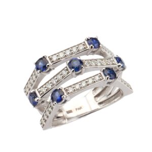 14K White Gold Ring with 1.40ctw Blue Sapphires & .65ctw Diamonds Size 6.5