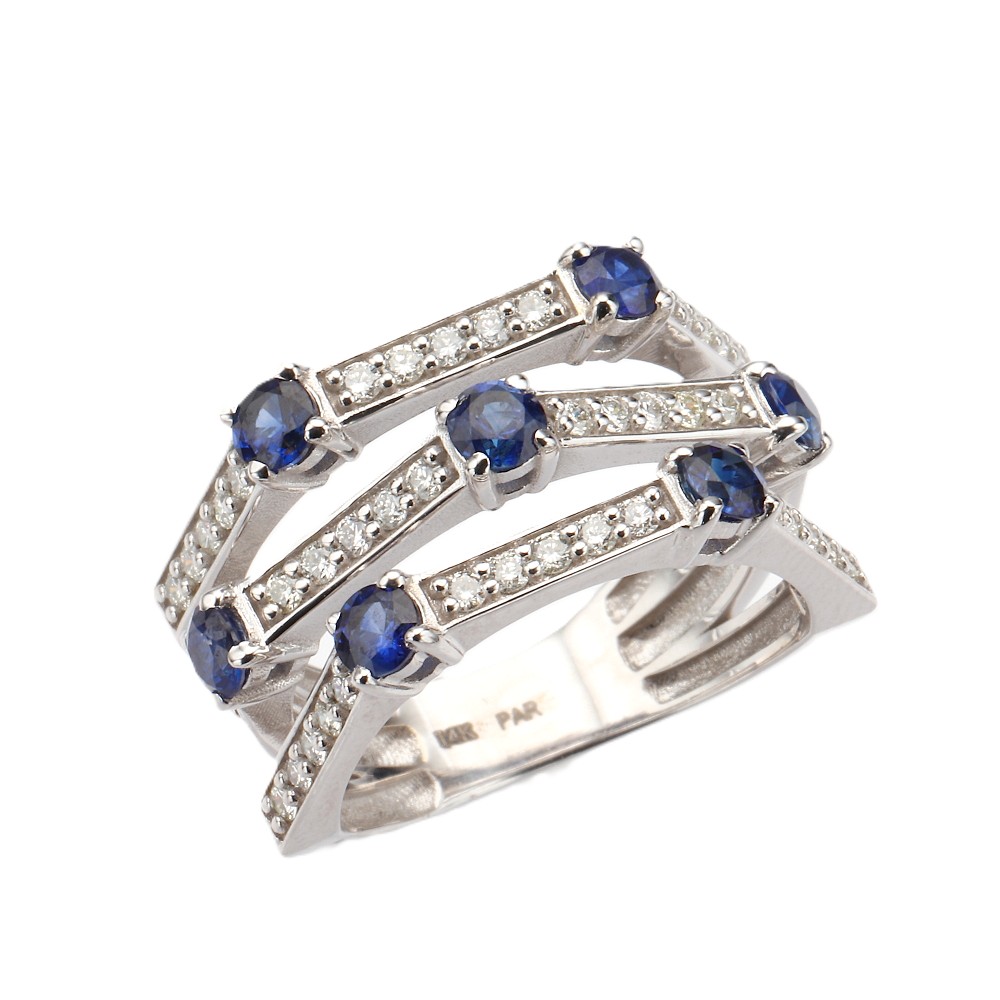 14K White Gold Ring with 1.40ctw Blue Sapphires & .65ctw Diamonds Size 6.5 Fine Jewelry 2
