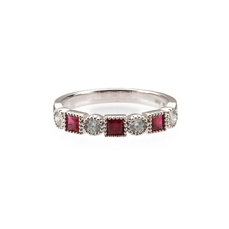 14K White Gold Ring with .50ctw Square Rubies & .30ctw Round Diamonds Size 6.5 Fine Jewelry 3