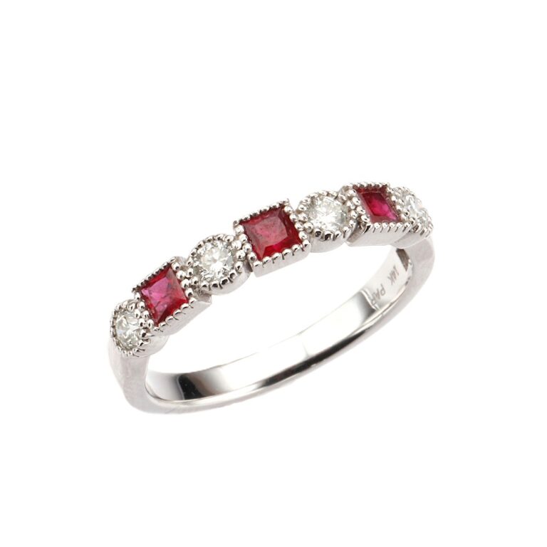 14K White Gold Ring with .50ctw Square Rubies & .30ctw Round Diamonds Size 6.5 Fine Jewelry 4
