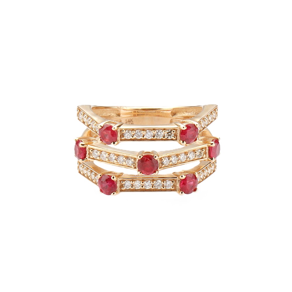 14K Yellow Gold Ring with 1.40ctw Rubies & .65ctw Diamonds Size 6.5 Fine Jewelry