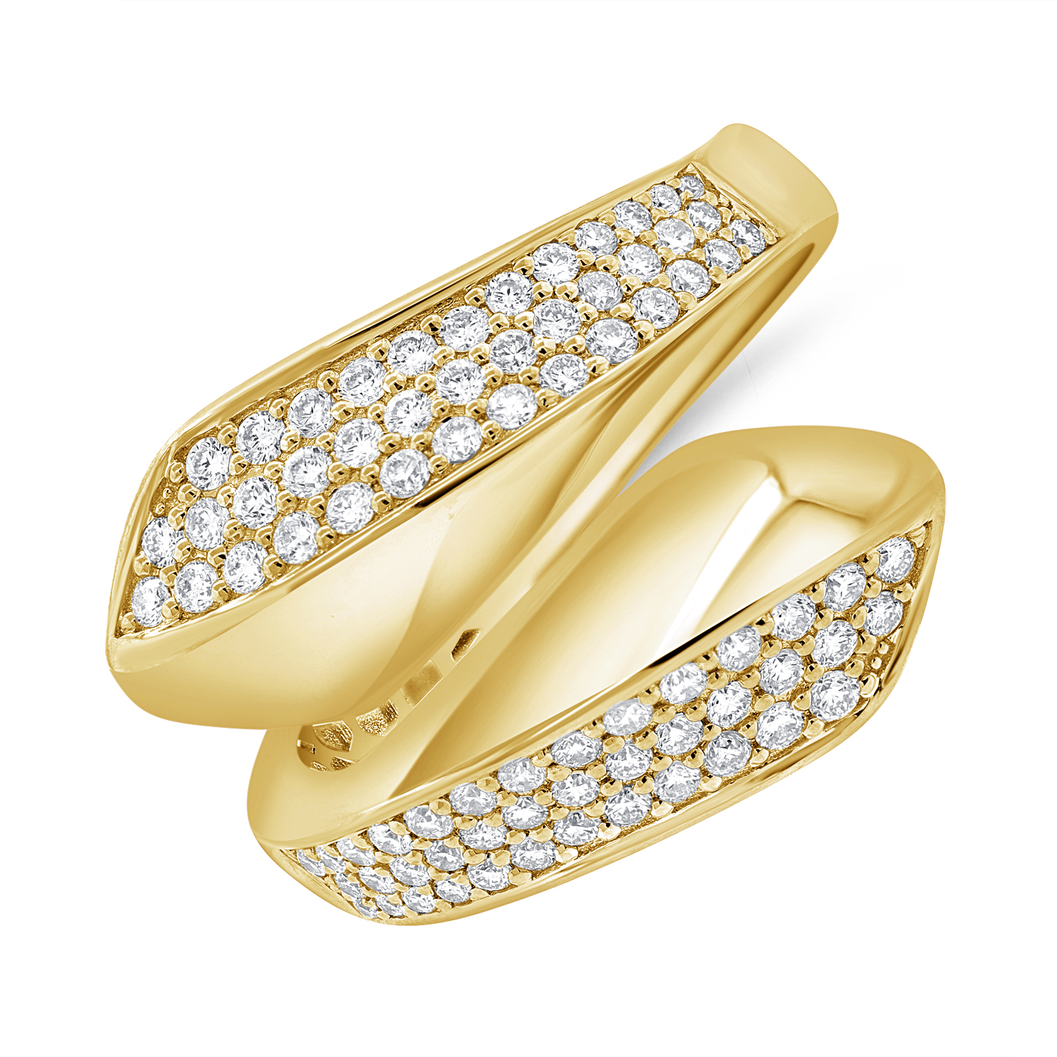 14K Yellow Gold Bypass Ring with .65ctw Diamonds Size 6.5 Fine Jewelry