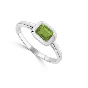 14K White Gold August Birthstone Ring with .50ct Emerald Cut Peridot Size 7.25