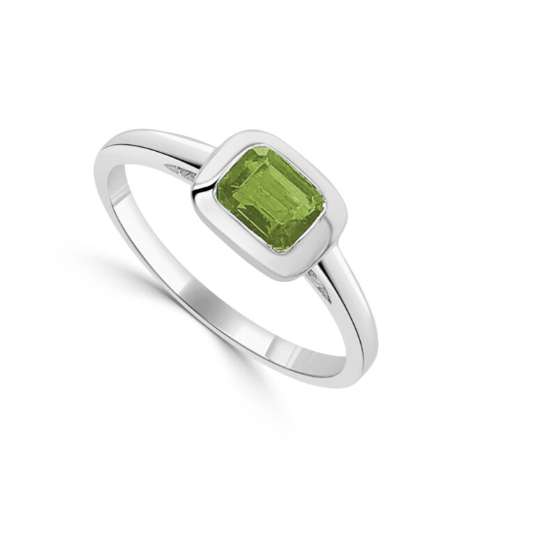 14K White Gold August Birthstone Ring with .50ct Emerald Cut Peridot Size 7.25 Fine Jewelry 2