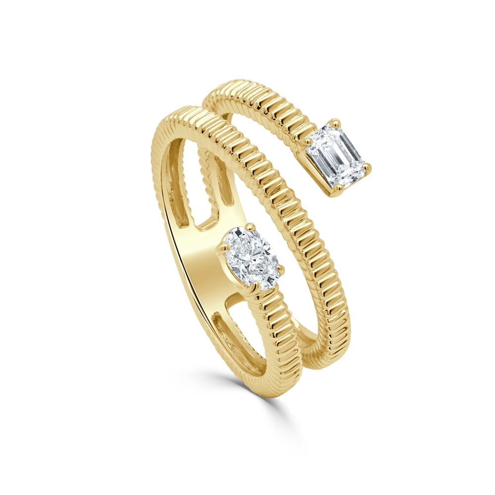 14K Yellow Gold Wrap Ring with .42ctw Oval & Emerald Diamonds Size 6.5 Fine Jewelry