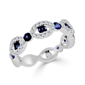 14K White Gold Ring with .78ctw Blue Sapphires & .30ctw Diamonds Size 7