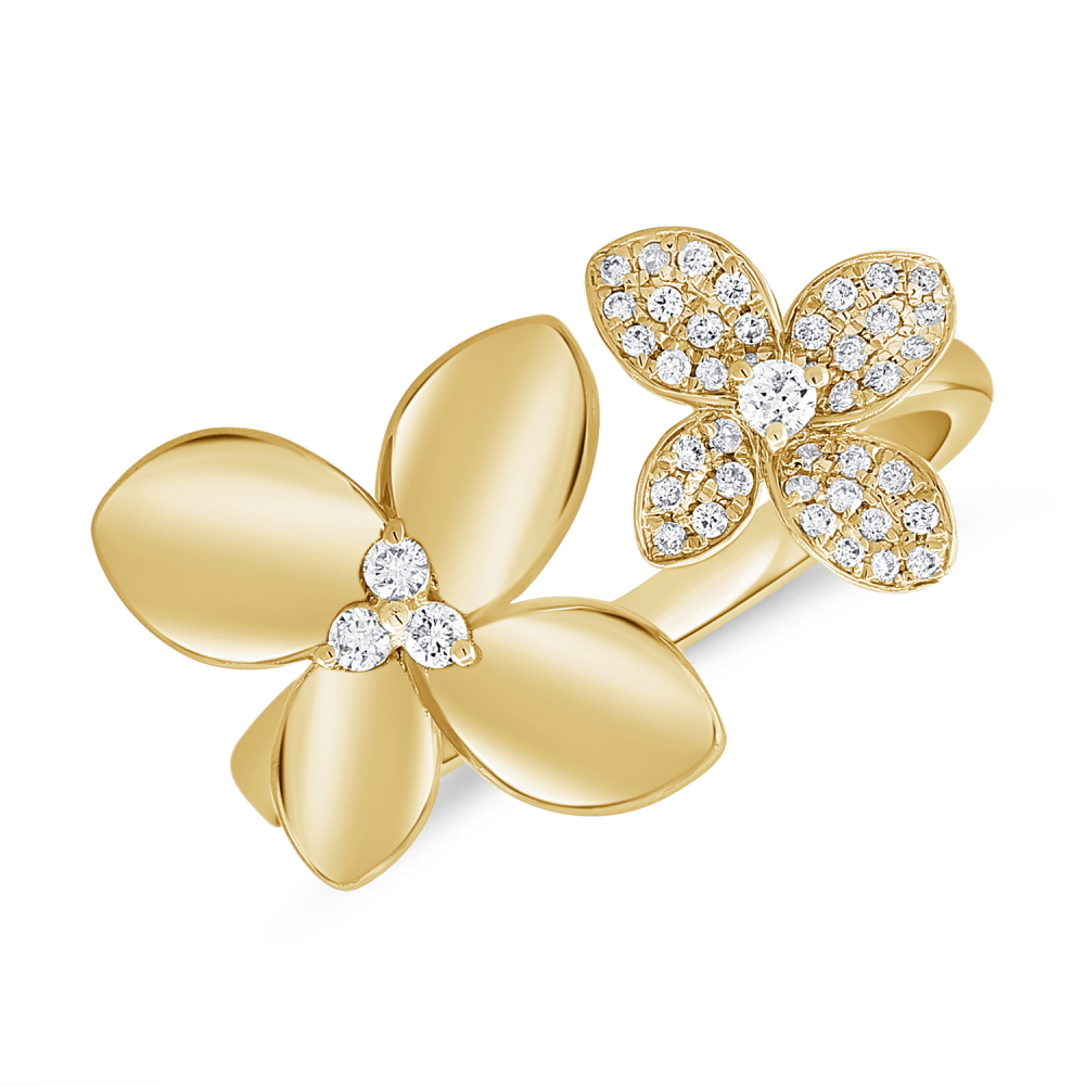 14K Yellow Gold Open Flower Ring with .28ctw Diamonds Size 7.5 Fine Jewelry