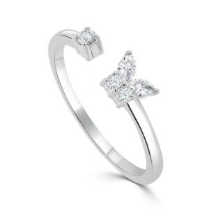 14K White Gold Butterfly Ring with .19ctw Marquise & Round Diamonds Size 7
