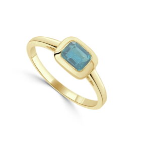 14K Yellow Gold October Birthstone Ring with .60ct Emerald Cut Blue Tourmaline Size 7.25