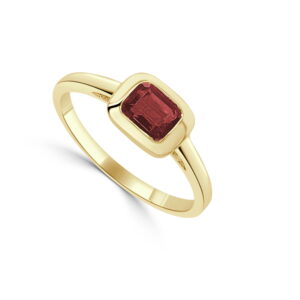 14K Yellow Gold January Birthstone Ring with .50ct Emerald Cut Red Garnet Size 7.25