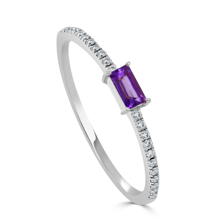 14K White Gold February Birthstone Ring with .16ct Baguette Amethyst & .09ctw Diamonds Size 5.5 Fine Jewelry 2