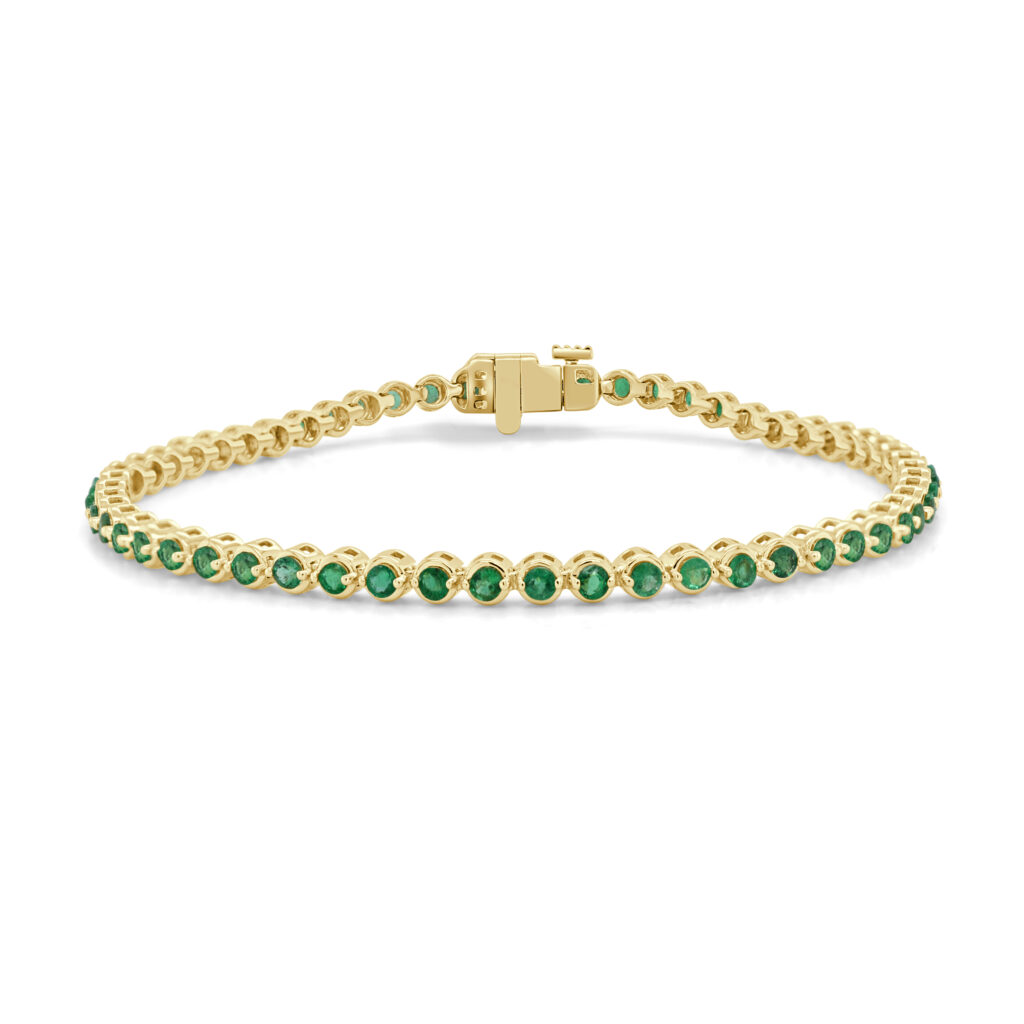 14K Yellow Gold Bezel Tennis Bracelet with 2.05ctw Emeralds 7″ Bracelets 2