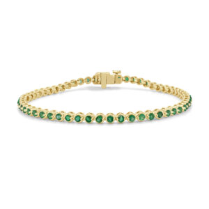 14K Yellow Gold Bezel Tennis Bracelet with 2.05ctw Green Emeralds 7