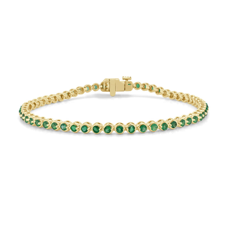 14K Yellow Gold Bezel Tennis Bracelet with 2.05ctw Emeralds 7″ Bracelets 2