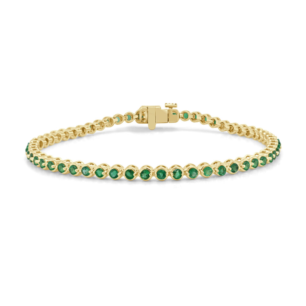 14K Yellow Gold Bezel Tennis Bracelet with 2.05ctw Emeralds 7″ Bracelets 3