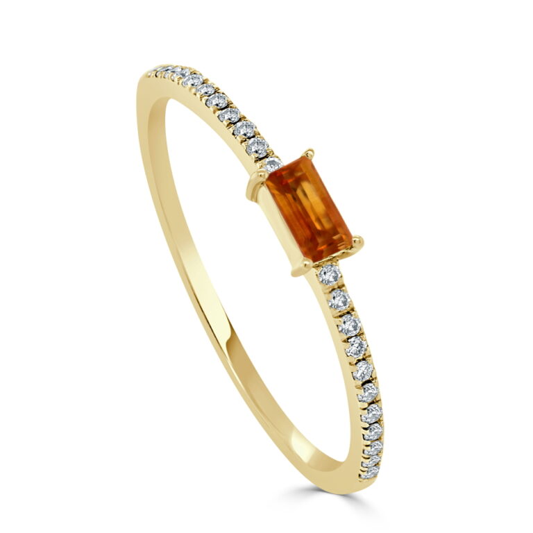 14K Yellow Gold November Birthstone Ring with .07ct Baguette Citrine & .08ctw Diamonds Size 6.5 Fine Jewelry 2