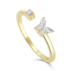 14K Yellow Gold Butterfly Ring with .19ctw Marquise & Round Diamonds Size 6.75