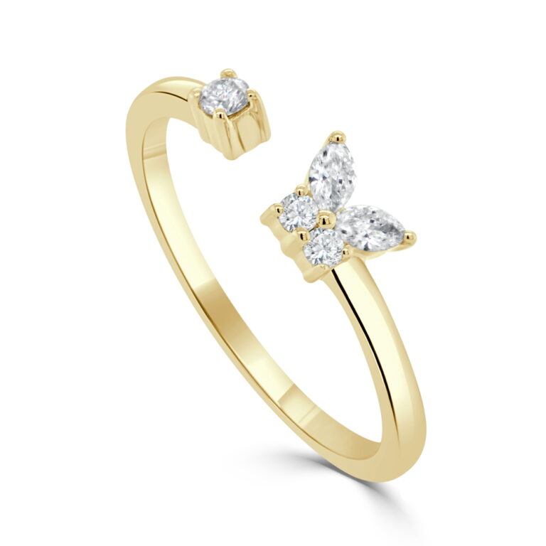 14K Yellow Gold Butterfly Ring with .19ctw Marquise & Round Diamonds Size 6.75 Fine Jewelry 2