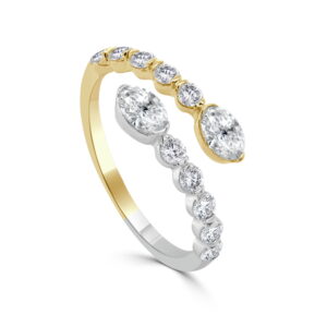 14K Two-Tone Bypass Ring with 1.08ctw Oval & Round Diamonds Size 6.5
