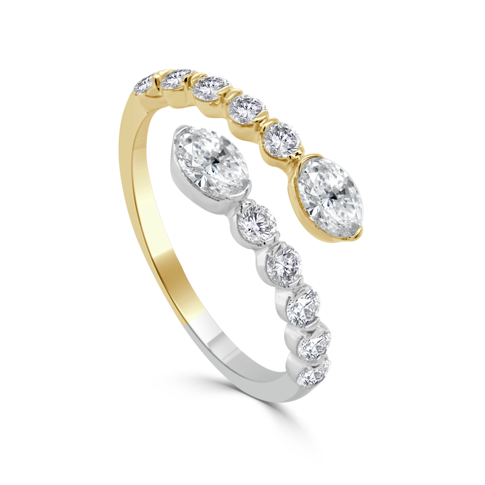 14K Two-Tone Bypass Ring with 1.08ctw Oval & Round Diamonds Size 6.5 Fine Jewelry