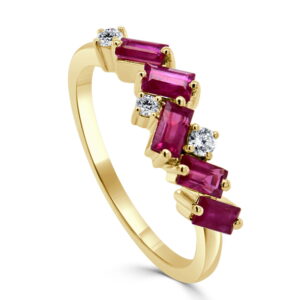 14K Yellow Gold Ring with .72ctw Baguette Rubies & .09ctw Round Diamonds Size 6.5