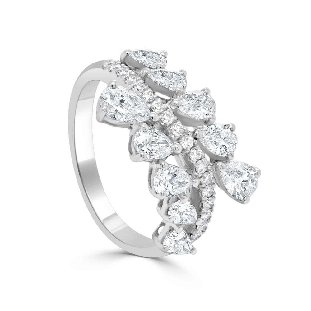 18K White Gold Ring with 1.65ctw Pear & Round Diamonds Size 6.5 Fine Jewelry