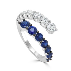 14K White Gold Crossover Ring with 1.07ctw Blue Sapphires & .98ctw Diamonds Size 6.75