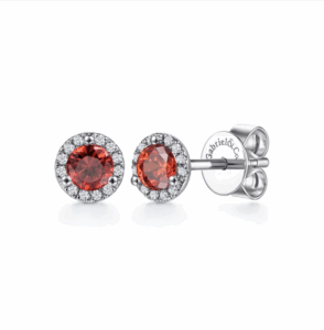 14K White Gold January Birthstone Studs with .65ctw Garnet & .09ctw Diamond Halo Earrings 3