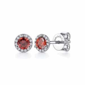 14K White Gold January Birthstone Studs with .65ctw Garnet & .09ctw Diamond Halo