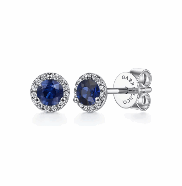 14K White Gold September Birthstone Studs with .60ctw Blue Sapphires & .09ctw Diamond Halo Earrings 5