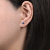 14K White Gold September Birthstone Studs with .60ctw Blue Sapphires & .09ctw Diamond Halo Earrings 8