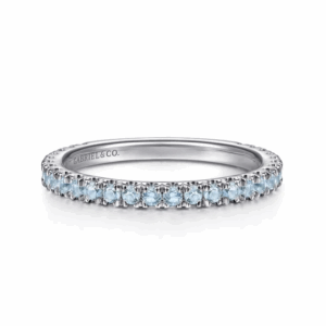 14K White Gold March Birthstone Eternity Ring with .38ctw Aquamarine Gemstones Size 6.5