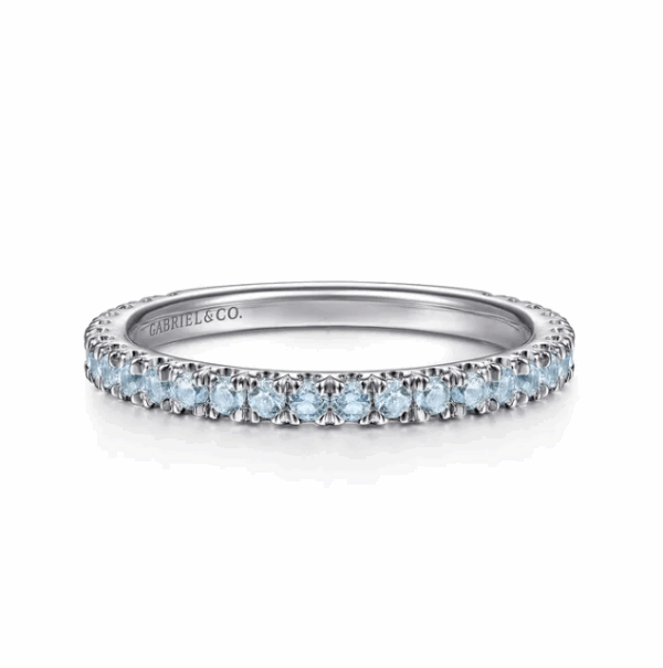 14K White Gold March Birthstone Eternity Ring with .38ctw Aquamarine Gemstones Size 6.5 Fine Jewelry 11