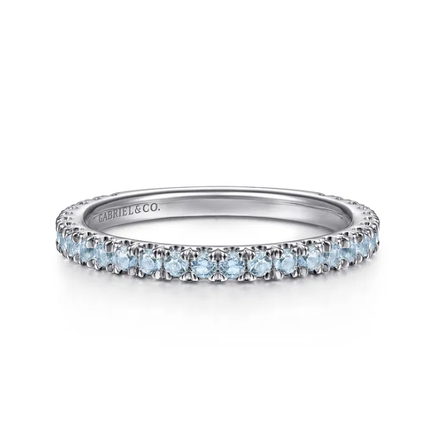 14K White Gold March Birthstone Eternity Ring with .38ctw Aquamarine Gemstones Size 6.5 Fine Jewelry