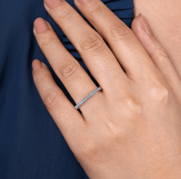 14K White Gold March Birthstone Eternity Ring with .38ctw Aquamarine Gemstones Size 6.5 Fine Jewelry 12