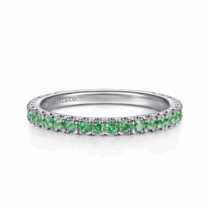 14K White Gold May Birthstone Eternity Ring with .38ctw Green Emeralds Size 6.5
