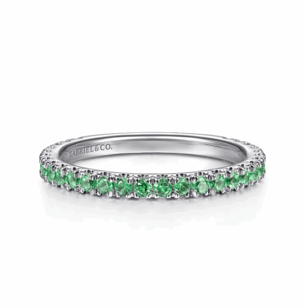 14K White Gold May Birthstone Eternity Ring with .38ctw Green Emeralds Size 6.5 Fine Jewelry 11
